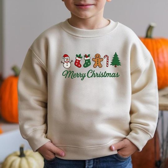 Merry Christmas Embroidered Sweatshirt, Holiday Crewneck Sweater, Xmas Embroidery Shirt, Festive Winter Pullover