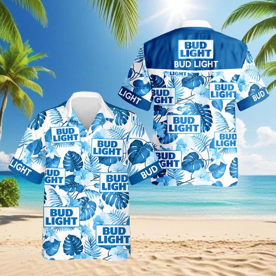 Discover Bud Light Hawaiian Aloha Shirt, Casual Tropical Short Sleeve