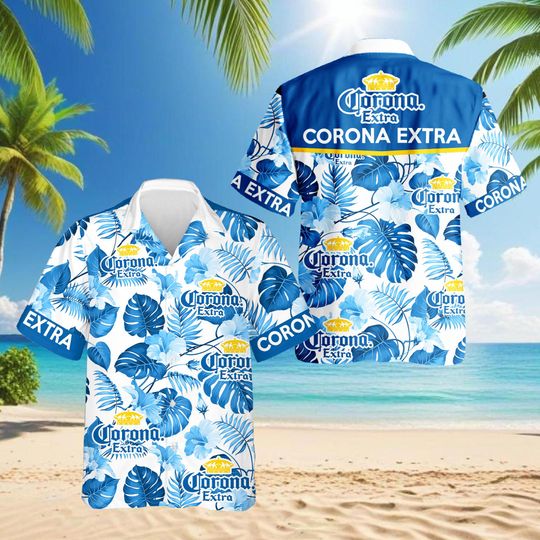 Corona Extra Hawaiian Shirt, Tropical Beer Button Up, Summer Beach Shirt