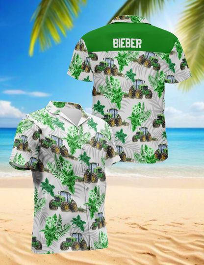 Discover Tractors Hawaiian Shirt, Unique Beach Shirt for Men, Short-Sleeve Tropical Aloha Shirt