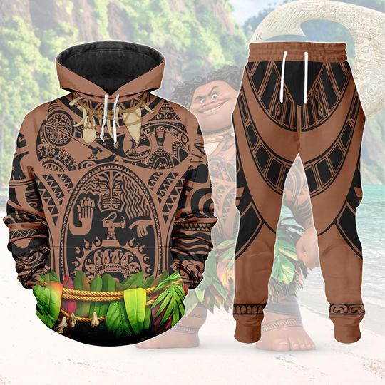 Maui Costume Hoodie Jogger, Moana Disney 3D T-shirt, Polynesian Tattoo Shirt, Disney Halloween Tee, Maui Cosplay Outfit, Gift For Dad