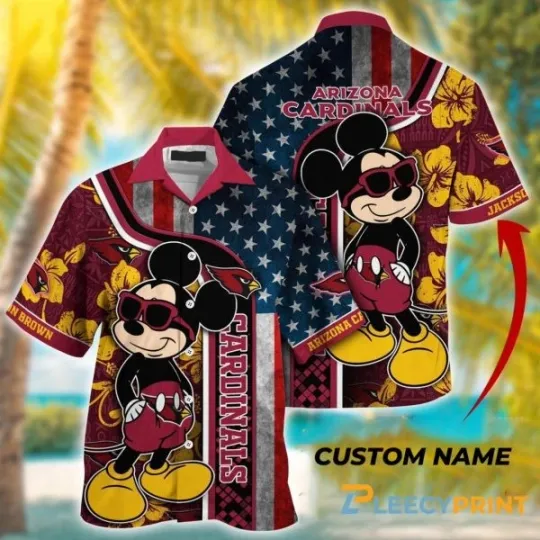 Customized Football Arizonna Cardinals Hawaiian Shirt Mickey Mouse Tropical Shirt, Gift for Fan