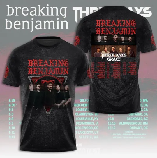 Discover Breaking Benjamin Three Days Grace Tour 2025 3D T-Shirt