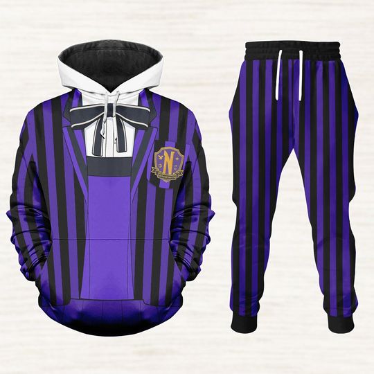 Wednesday Enid Wolf Cosplay Hoodie/Jogger, Academy Uniform Sweatshirt, Gothic Spooky Sweatpants, Halloween Party 2025 Unisex Outfits