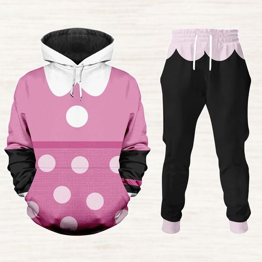 Minnie Mouse Cosplay Hoodies/Jogger, Pink Polka Dot Sweatshirt, Minnie Sweatpants, Disney Mouse Halloween Costume, Minnie Lovers Outfit