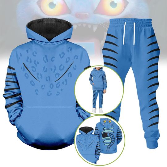 Derpy Tiger Costume Hoodie Jogger, Blue Tiger Cosplay Jogger, Kpop Demon Hunters Costume Hoodie, Huntrix Kpop Movie Cosplay Outfit