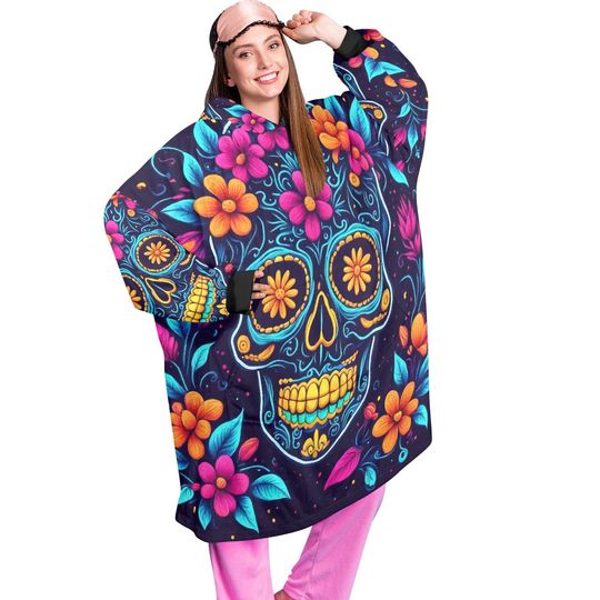 Discover Sugar Skull Blanket Hoodie Da De Los Muertos Chicano Blanket