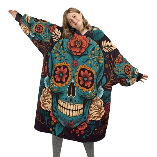 Discover Chicano Sugar Skull Blanket Hoodie Personalized Fleece Loungewear