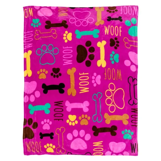 Puppy Paws Throw Blanket 50x60in Pink Soft Plush for Bedroom Sofa Couch