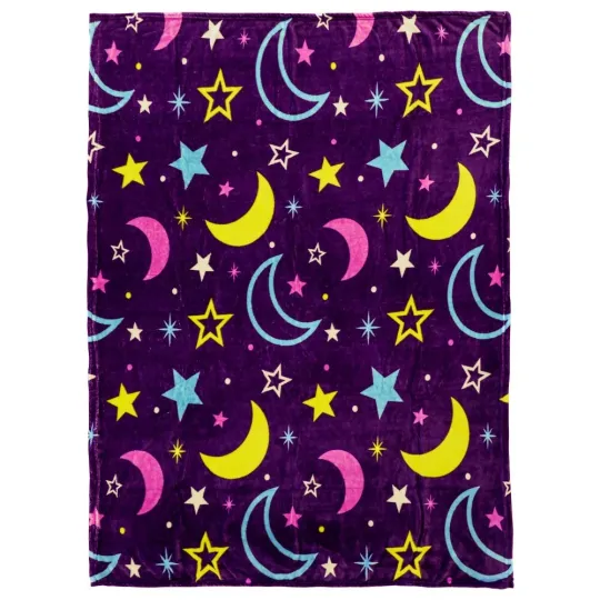 Moon & Stars Purple Plush Throw Blanket