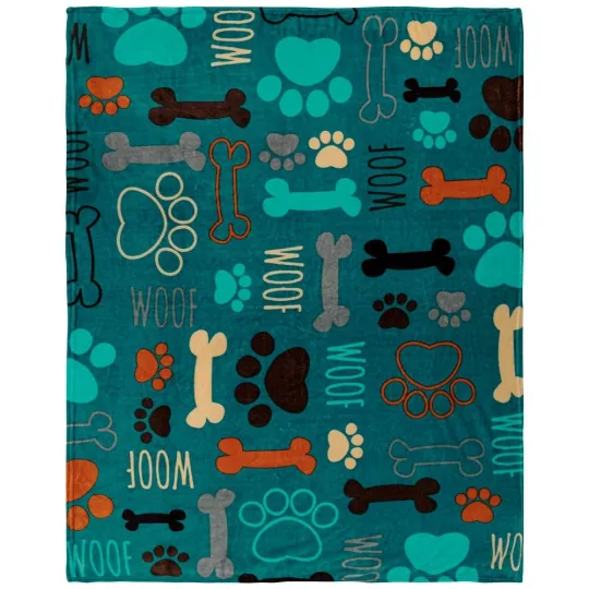 Puppy Paws 50x60in Plush Dog Throw Blanket
