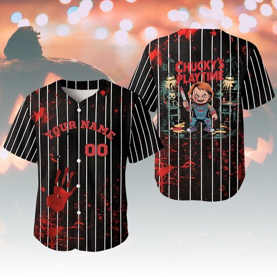 Personalized Chucky Baseball Jersey, Horror Team Jersey Shirt, Scary Halloween Jersey For Horror Fans, Chucky Doll Jersey Shirt