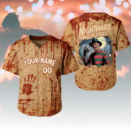 Personalized Freddy Krueger Baseball Jersey, Horror Team Jersey Shirt, Scary Halloween Jersey For Horror Fans, Freddy Fan Jersey