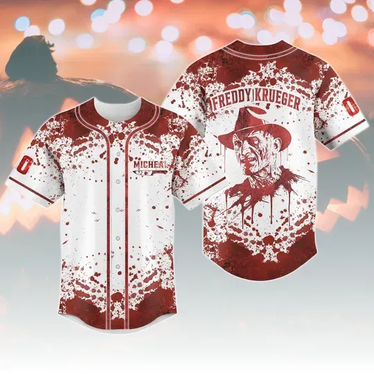 Personalized Freddy Krueger Baseball Jersey, Nightmare On Elm Street Jersey, Spooky Slasher Jersey Men, Scary Movie Fan Gift