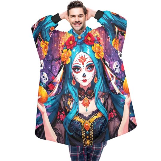 Da De Los Muertos Blanket Hoodie Personalized Fleece Loungewear