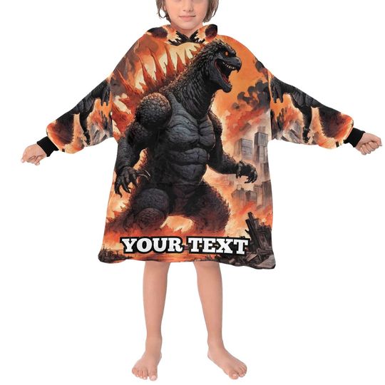 god zilla Kids Hoodie Blanket Gift Personalized Hooded Blankets Gojira Kaiju