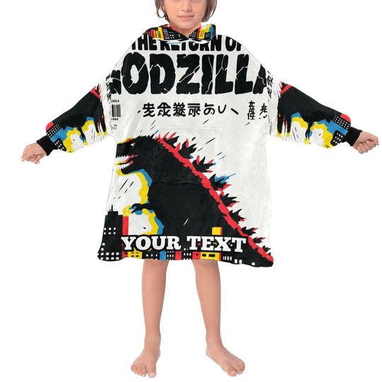 god zilla Kids Hoodie Blanket Gift Personalized