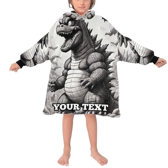 god zilla Kids Hoodie Blanket Gift Personalized Hooded Blankets Kaiju