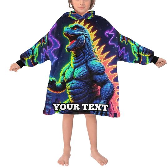 god zilla Kids Hoodie Blanket Personalized Text Gift Custom