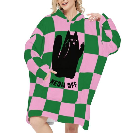 Funny Cat Blanket Hoodie Dress | Cat Middle Finger Oversized Wearable Blanket | Oversized Blanket Hoodie | Cute Cat Loungewear | Funny Gifts