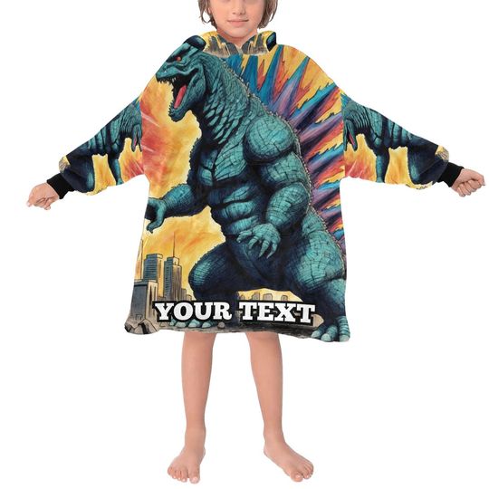god zilla Kids Hoodie Blanket Hooded Blankets Kaiju Gojira Personalized Gift