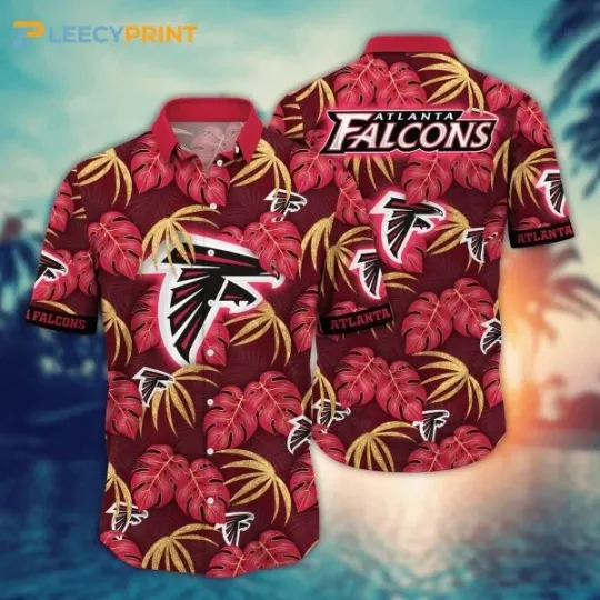 Atlanta Football Lemonade Stands Tropical Leaves Pattern Aloha Shirt, Gift for Fan