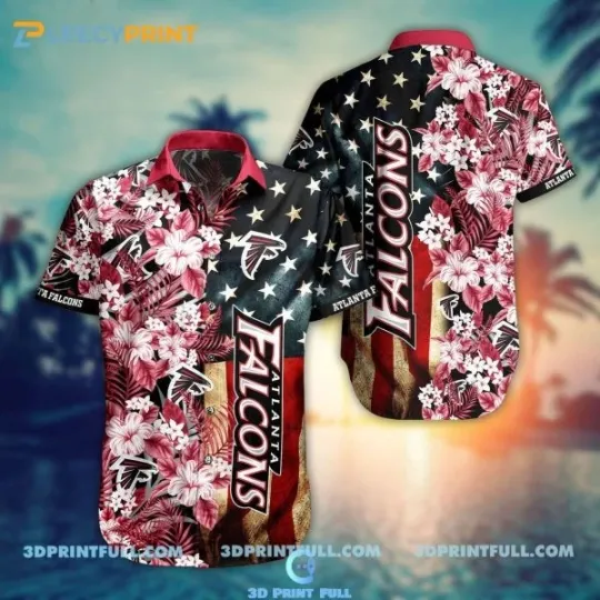 Discover Atlanta Football Flag Hibiscus Flower Tropical Hawaiian Shirt, Gift for Fan