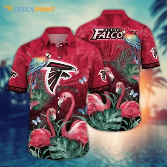Discover Atlanta football Summer Monstera Flamingo Hawaiian Shirt , Gift for Fan