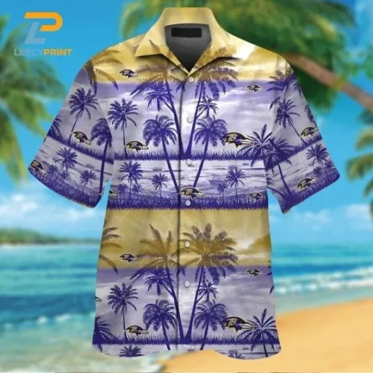 Discover Baltimore Football Hawaiian Tropical Design Short Sleeve Button Up Shirt, Gift for Fan