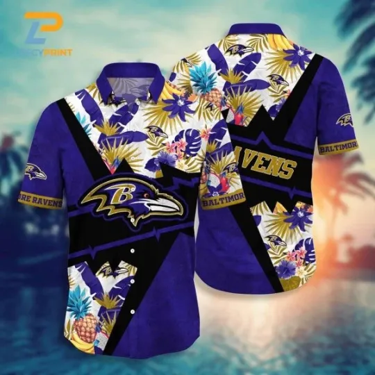 Discover Baltimore Football Tropical Floral Leaves Hawaiian Shirt, Gift for Fan