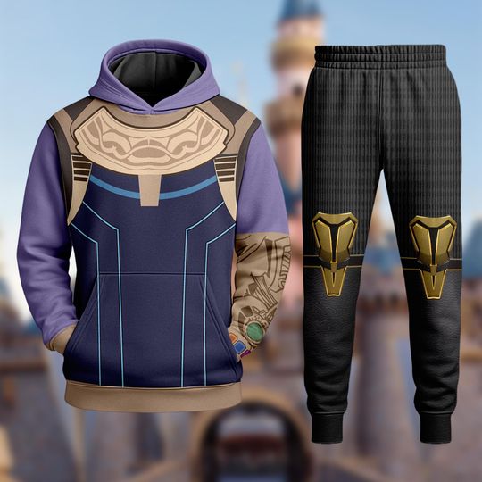 Discover Infinity War Thanos 3D Halloween Costume Hoodie & Joggers Set, Thanos Cosplay Outfit, Villain All-Over Print Hoodie