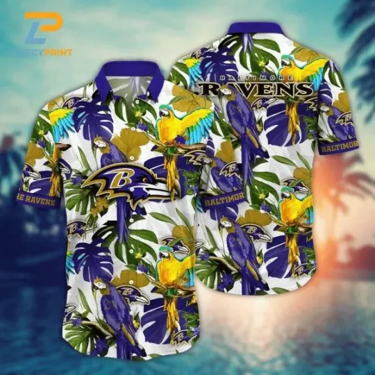 Discover Baltimore Football Hawaiian Shirt Monstera Leaves Parrot Aloha Shirt, Gift for Fan