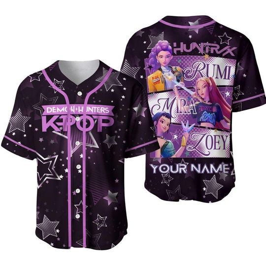 Discover Custom Name Kpop Huntrix Baseball Jersey, Kpop Demon Hunters Jersey, Huntrix Jersey