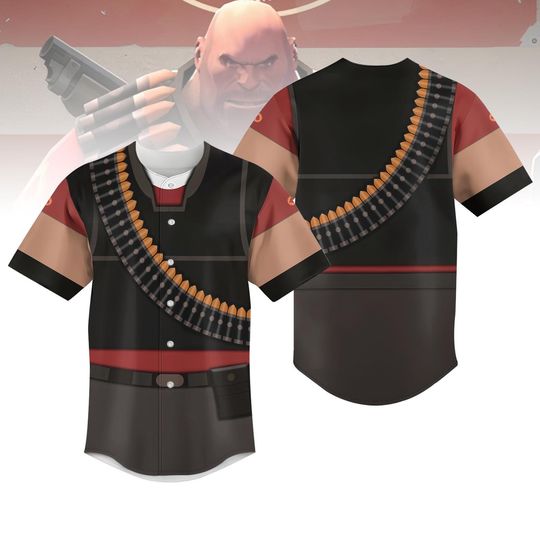 Heavy TF2 Baseball Jersey, Team Fortress 2, Halloween Cosplay Jersey Shirt, Gamer Halloween Costume Shirt, Video Game Fan Jersey Men