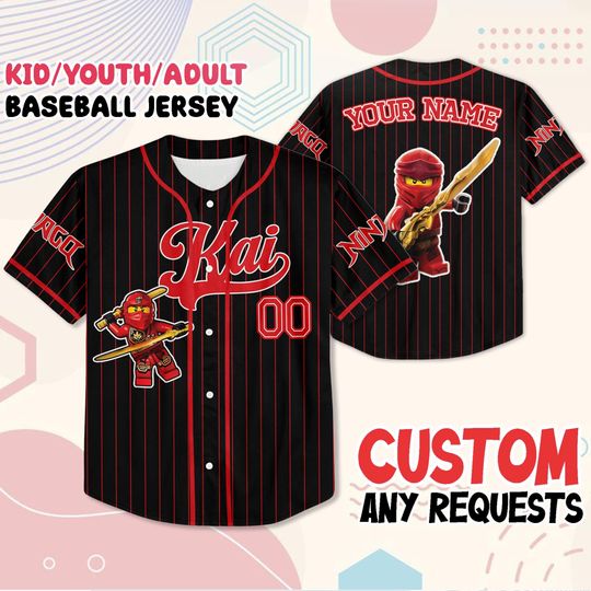 Discover Custom Kai Ninjago Baseball Jersey, Red Ninja Costume Shirt, Personalized Jersey for Boys Girls, Halloween Cosplay or Birthday Gift
