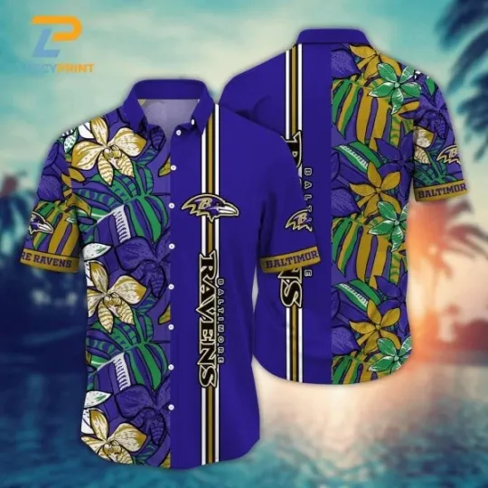 Discover Baltimore Football Sketch Tropical Flowers Hawaiian Shirt , Gift for Fan