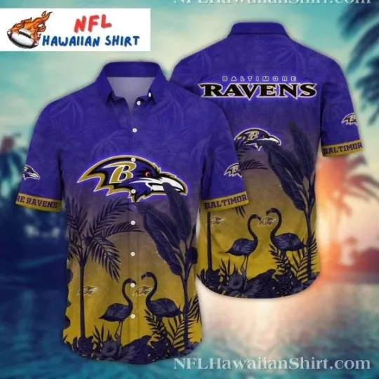 Flamingo Formation – Baltimore Ravens Hawaiian Shirt With Bird Motifs , Gift for Fan