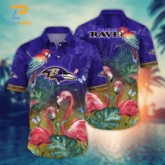 Discover Baltimore Football football Flamingo Parrot Painted Sun-Soaked Aloha Shirt, Gift for Fan