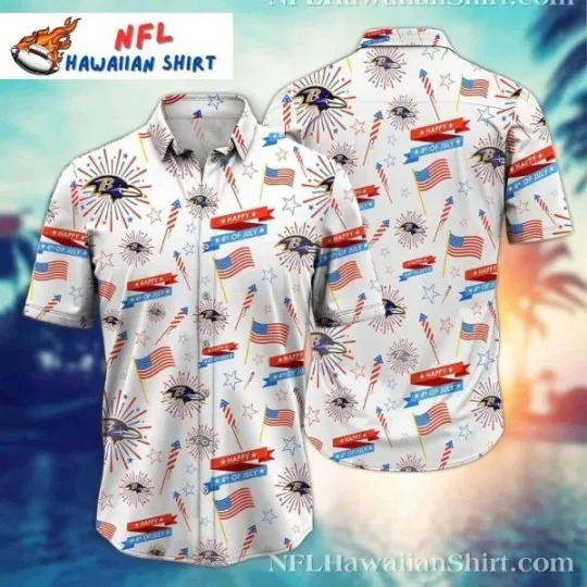 Patriotic Playmaker Baltimore Football Aloha Hawaiian Shirt With 4th Of July Theme