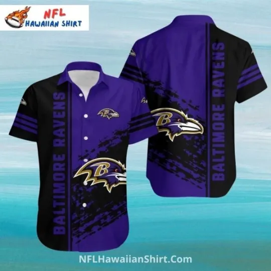 Discover Ravens Hawaiian Shirt Black And Purple Stripes Design Size S-5XL