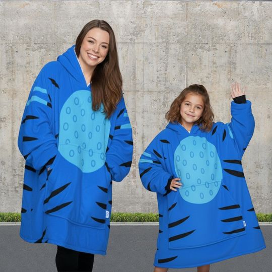 Discover Kpop Demon Hunters Tiger Blanket Hoodie, Derpy Tiger Cosplay Hoodie With Pocket, Derpy Tiger Oversized Hoodie, Blue Tiger Hoodie