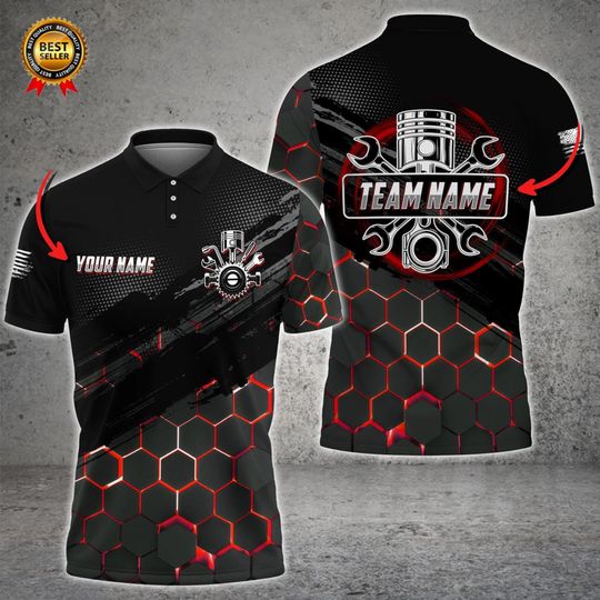 Discover Custom Mechanic Hex Polo Shirt - Personalized Name & Team Design
