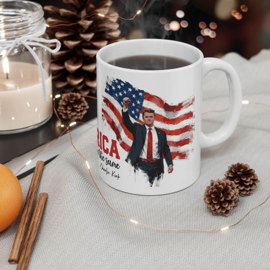 Discover Charlie Kirk Patriotic Ceramic Mug, Coffee Lover Gift, 4th of July, American Flag Mug, Unique Gift for Veterans, Tea Mug with Quote