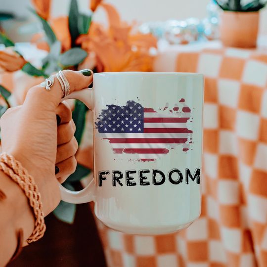 Freedom Coffee Cup, Charlie Kirk Fan, Patriotic American Flag Mug, USA Gift, Conservative, 4th of July, Veterans Day, Memorial Day