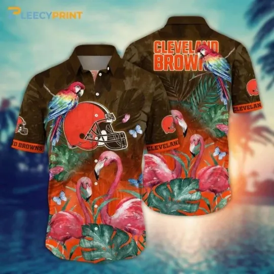 Cleveland Football Flamingo Parrot Painting football Hawaiian Shirt , Gift for Fan