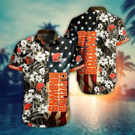 Discover Cleveland Football Stars & Stripes Hawaiian Shirt , Gift for Fan