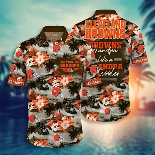 Discover Cleveland Football Grandpa Paradise Hawaiian Shirt , Gift for Fan