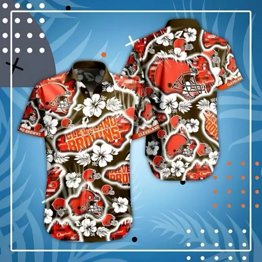 Discover Cleveland Football Hibiscus Splash Hawaiian Shirt , Gift for Fan