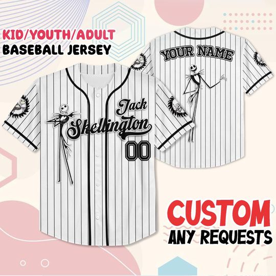 Custom The Nightmare Before Christmas Jack Skellington Baseball Jersey, Personalized Name and Number, Halloween Outfit, Cosplay Shirt