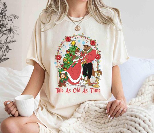 Discover Retro Disney Beauty And The Beast Christmas Shirt, Tale As Old As Time Tshirt, Princess Birthday Girl Trip Matching, Disneyland Family Xmas